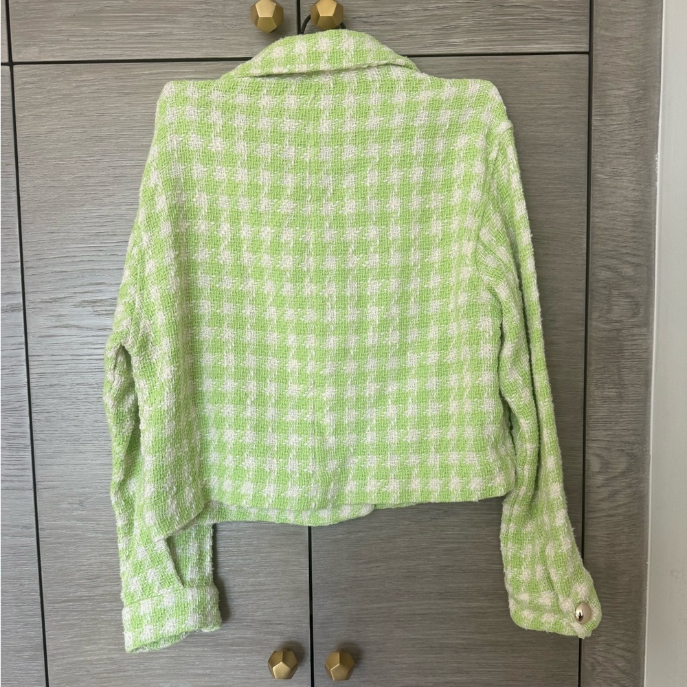Zara crop gold button green and white jacket - Picture 4 of 6